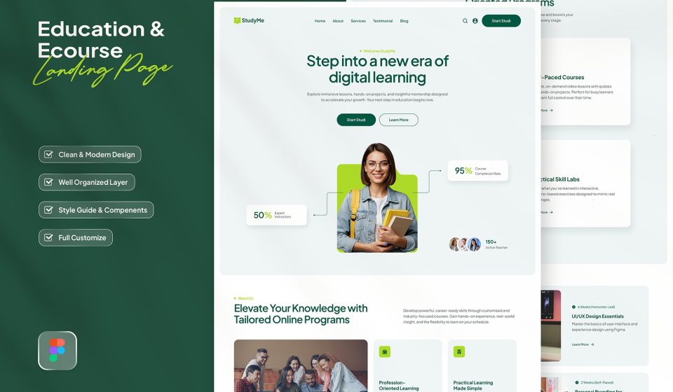 کیت طراحی Studyme - لندینگ پیج سایت آموزشی و درسی