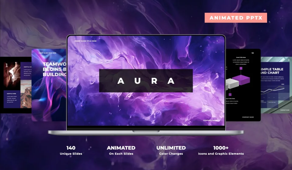 دانلود قالب پاورپوینت متحرک Aura - تمپلیت مدرن و جذاب