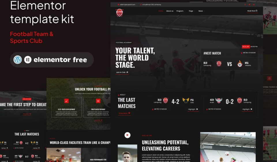 دانلود کیت المنتور Ballademy - قالب وردپرس تیم فوتبال