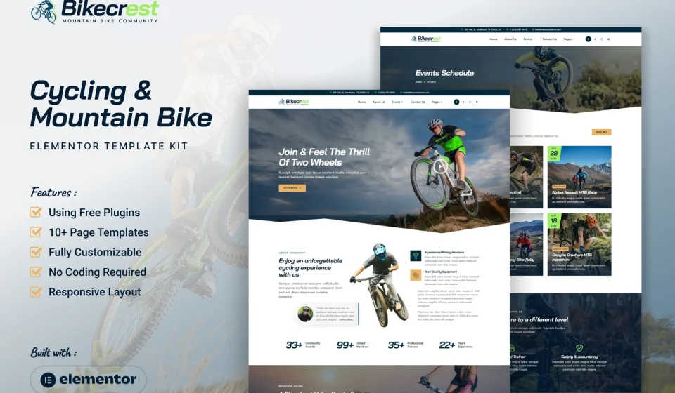 کیت المنتور Bikecrest - قالب سایت باشگاه دوچرخه‌سواری