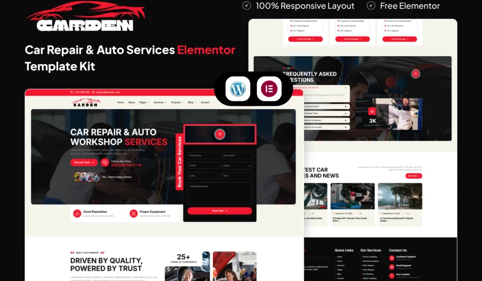 کیت المنتور Carden - قالب تعمیرگاه خودرو و خدمات دیتیلینگ