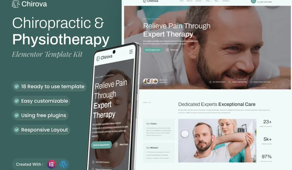کیت المنتور Chirova - قالب سایت فیزیوتراپی و کایروپراکتیک