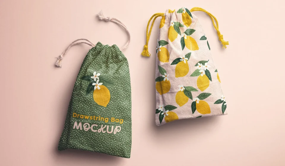 دانلود موکاپ لایه باز Drawstring Bags Mockup
