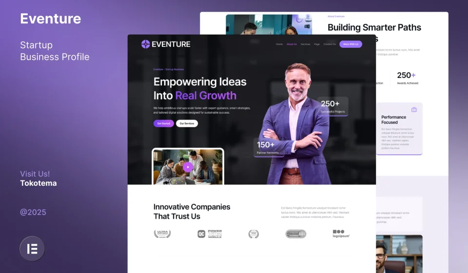 کیت المنتور Eventure - قالب سایت شرکت‌های استارتاپی