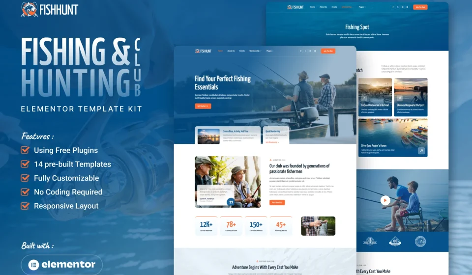 کیت المنتور Fishhunt - قالب سایت ماهیگیری و تور طبیعت‌گردی