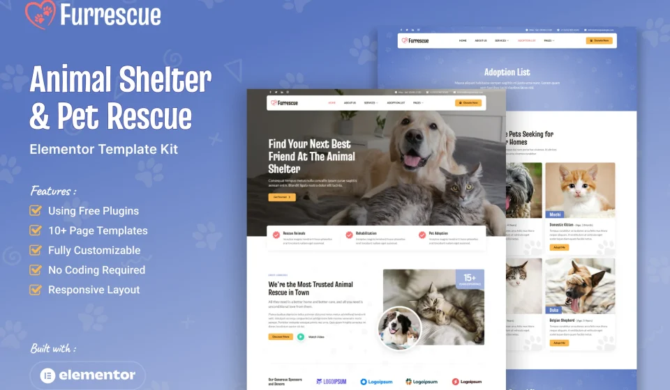 کیت المنتور Furrescue - قالب سایت پناهگاه حیوانات