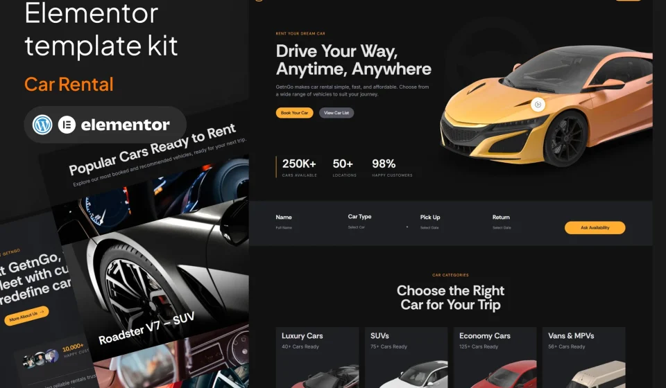 دانلود کیت المنتور GetnGo - قالب وردپرس خدمات اجاره خودرو
