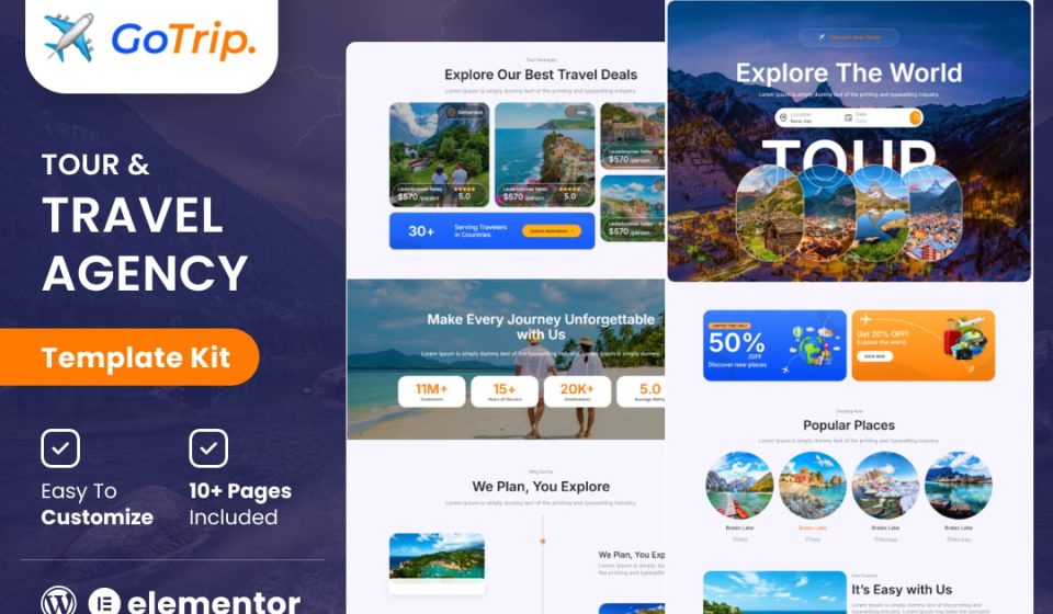 کیت المنتور GoTrip - قالب مدرن آژانس‌های هواپیمایی وردپرس