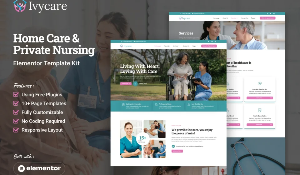 کیت المنتور Ivycare - قالب خدمات مراقبت در منزل و پرستاری