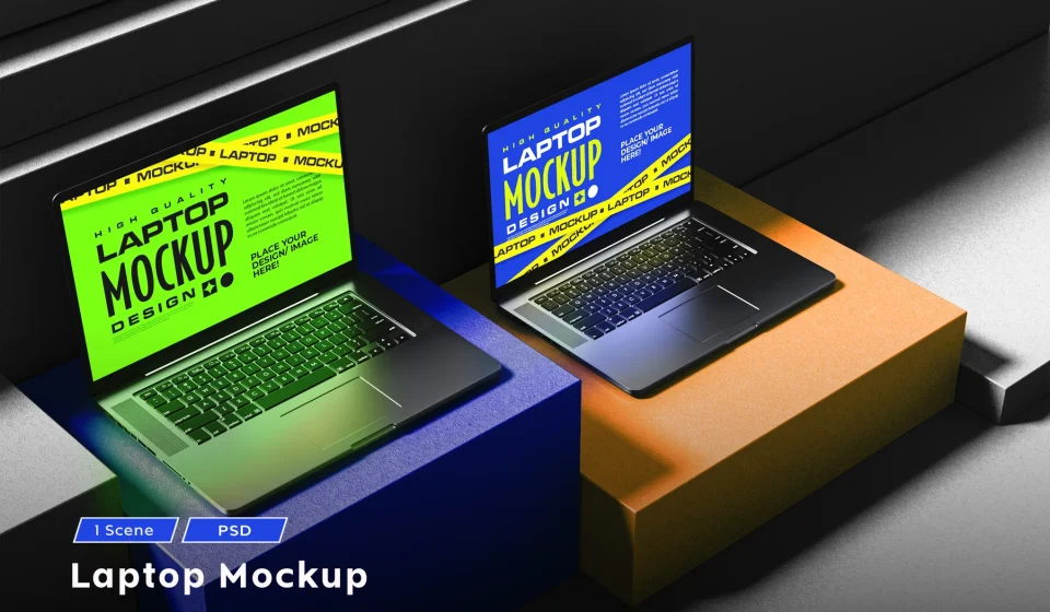 موکاپ لپ تاپ - طرح لایه باز صفحه نمایش با کیفیت بالا