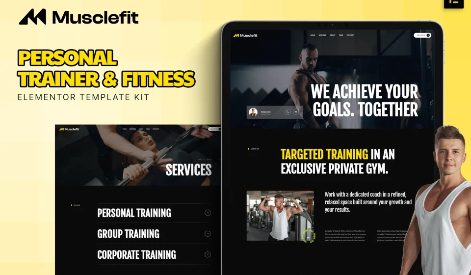 کیت المنتور Musclefit - قالب سایت مربی شخصی، بدنسازی و فیتنس