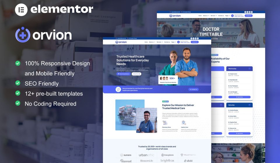 کیت المنتور Orvion - قالب وردپرس داروخانه و خدمات پزشکی