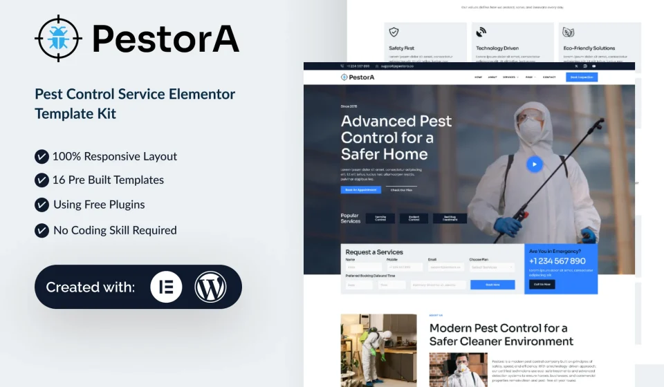 کیت المنتور Pestora - قالب سایت خدمات سم‌پاشی و کنترل آفات