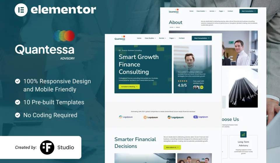 کیت المنتور Quantessa - قالب سایت مشاوره مالی و شرکتی