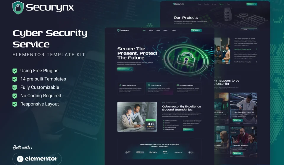 کیت المنتور Securynx - قالب سایت خدمات امنیت سایبری