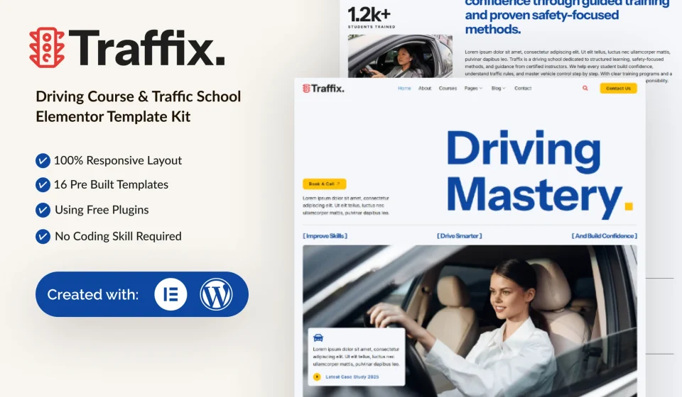 کیت المنتور Traffix - قالب وردپرس آموزشگاه رانندگی و ترافیک