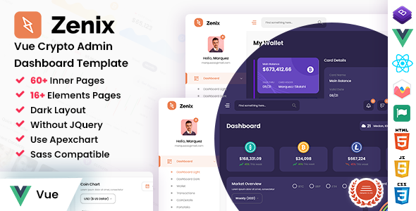 دانلود قالب مدیریتی Zenix - داشبورد صرافی و ارز دیجیتال
