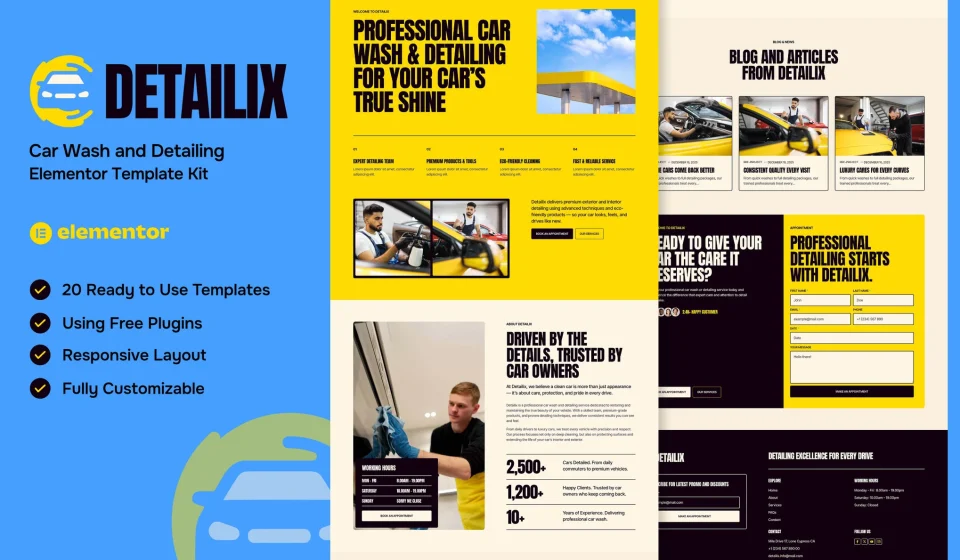 کیت المنتور Detailix – قالب مدرن کارواش و دیتیلینگ