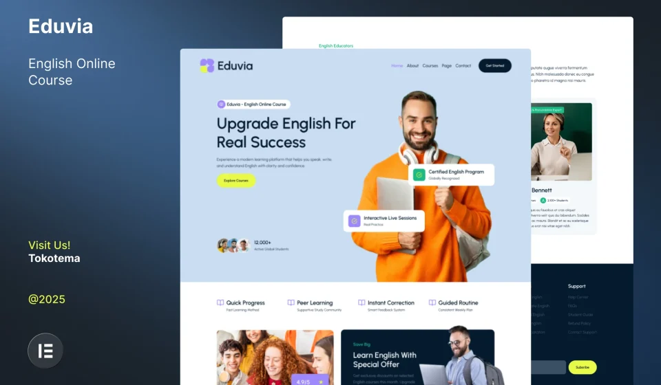 کیت المنتور Eduvia – قالب دوره‌های آنلاین زبان انگلیسی