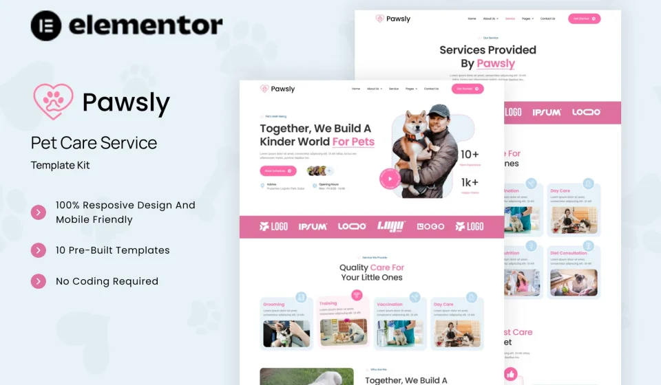 کیت المنتور Pawsly – قالب خدمات حیوانات خانگی