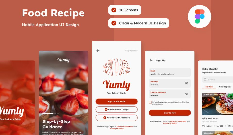 کیت طراحی Yumly - تمپلیت فیگما اپلیکیشن دنیای رسپی و تغذیه