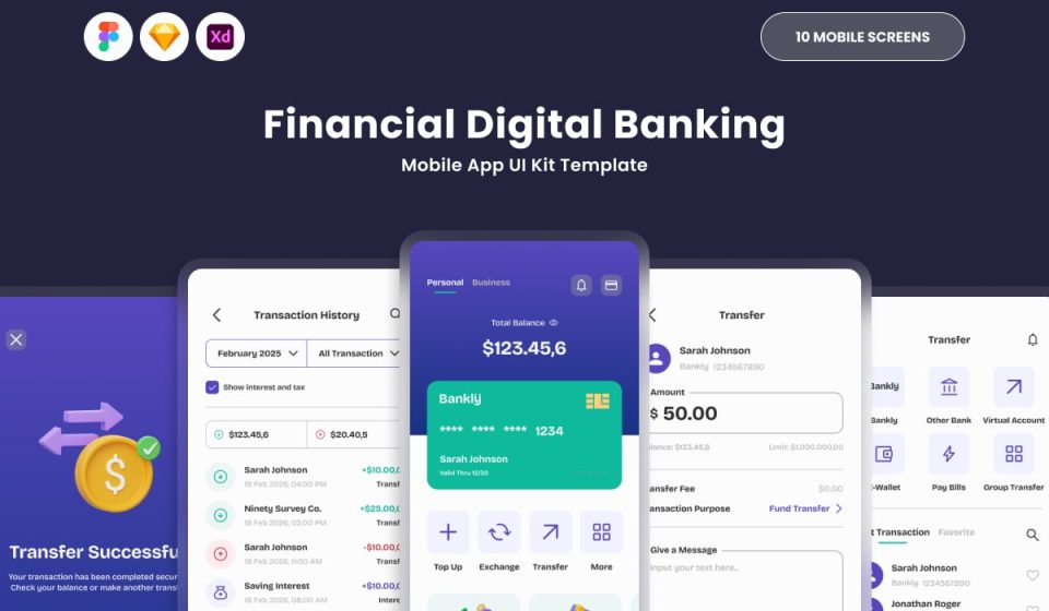 کیت طراحی Bankly - رابط کاربری اپلیکیشن بانکی و سرمایه‌گذاری