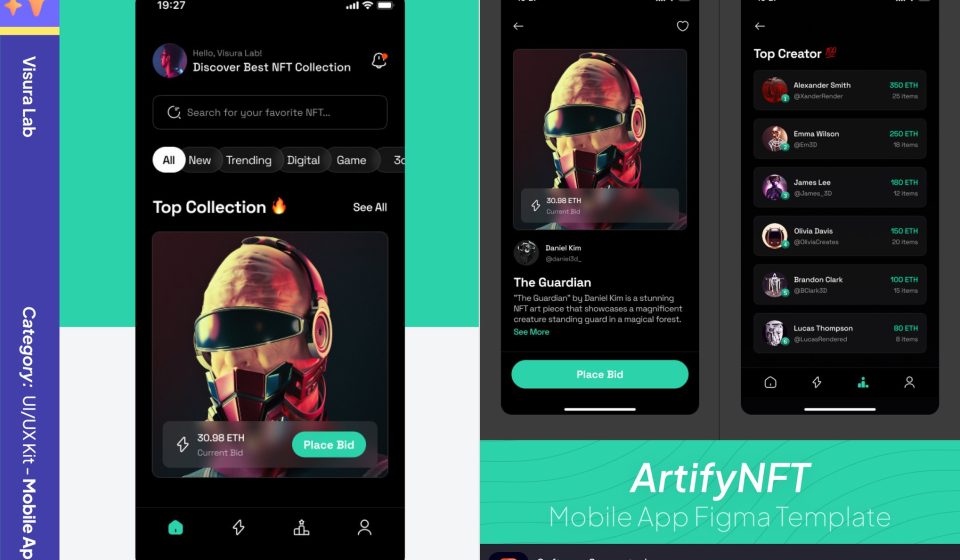 کیت طراحی ArtifyNFT - تمپلیت اپلیکیشن کریپتو و بلاک‌چین