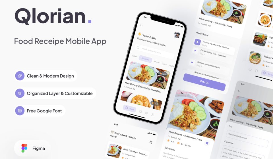 کیت طراحی Qlorian - تمپلیت فیگما اپلیکیشن فود و رسپی