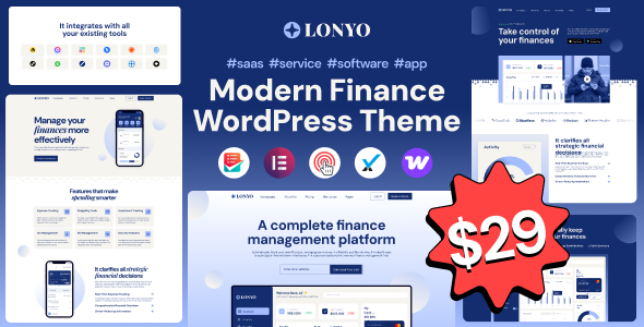 قالب وردپرس Lonyo - پوسته مدرن SaaS، استارتاپ و نرم‌افزار