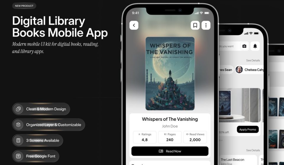 کیت طراحی Digital Library - طراحی UI اپلیکیشن E-book و آموزش