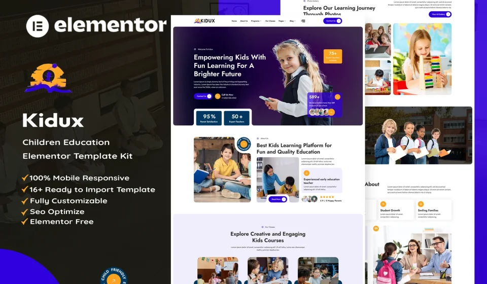 کیت المنتور Kidux - قالب مهدکودک، پیش‌دبستانی و آموزش کودکان
