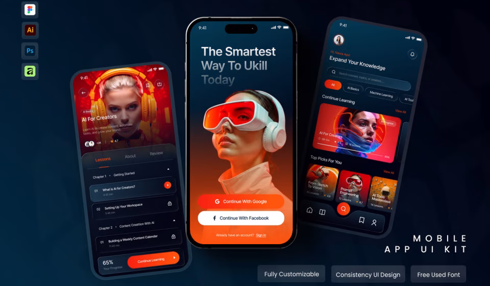 UI Kit اپلیکیشن آموزش هوش مصنوعی