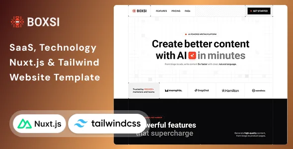 قالب Boxsi - لندینگ پیج هوش مصنوعی و SaaS با Nuxt 4