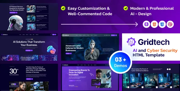 دانلود قالب Gridtech - پوسته HTML امنیت سایبری و هوش مصنوعی