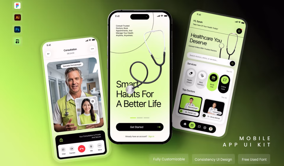 کیت رابط کاربری اپلیکیشن پزشکی و سلامت - Healthcare UI Kit
