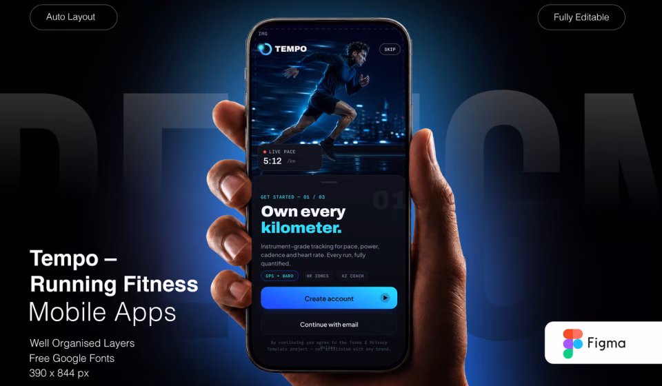 کیت رابط کاربری اپلیکیشن ورزشی فیگما - Tempo UI Kit