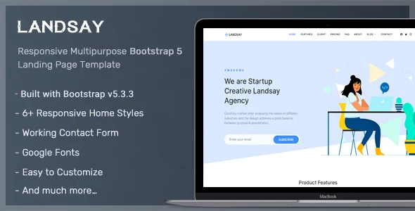 قالب Landsay | دانلود قالب HTML لندینگ پیج Bootstrap 5
