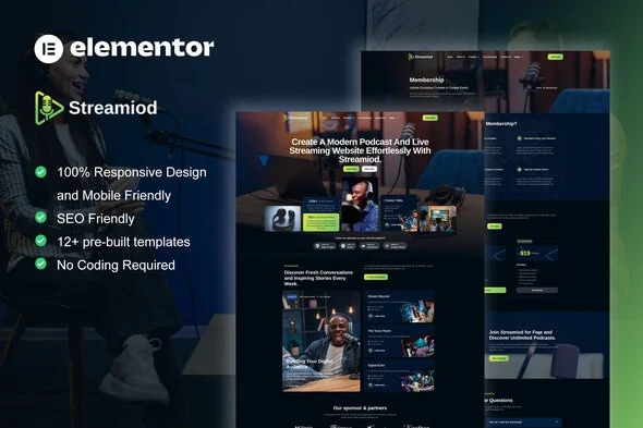 کیت تمپلیت المنتور پادکست و استریم موزیک Streamiod