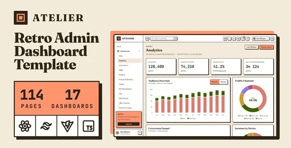 قالب مدیریتی و داشبورد ادمین Atelier | پنل کاربری مدرن با React قالب مدیریتی و داشبورد ادمین Atelier