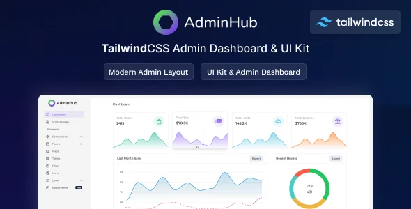 قالب پنل مدیریت AdminHub | کیت رابط کاربری مدرن مبتنی بر Tailwind CSS adminhub tailwind admin layout ui kit template