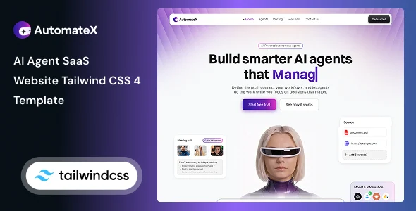 automatex ai agent saas website tailwind css 4 html template