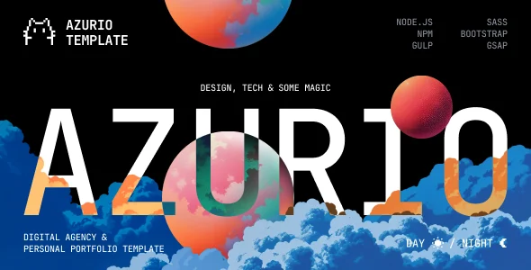 قالب HTML نمونه کار و آژانس دیجیتال Azurio | طراحی مینیمال و مدرن برای فریلنسرها azurio digital agency personal portfolio html template
