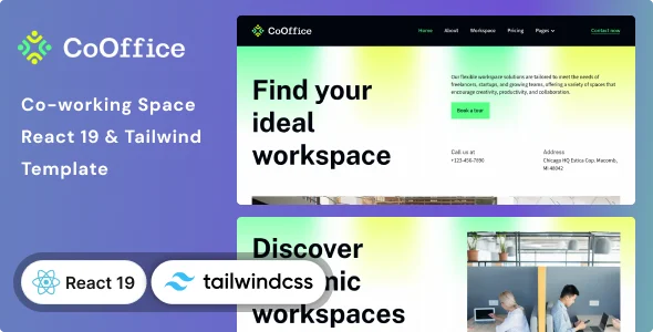 cooffice coworking space website react 19 tailwind css 4 template