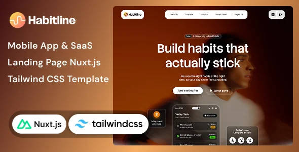 قالب لندینگ پیج Nuxt.js و Tailwind CSS برای اپلیکیشن موبایل و SaaS مدل Habitline habitline mobile app saas landing page nuxtjs tailwind css template