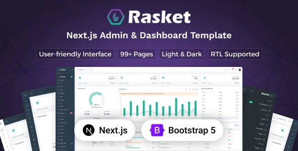 قالب پنل مدیریت Rasket – داشبورد حرفهای با Next.js و Bootstrap rasket nextjs 16 admin dashboard template
