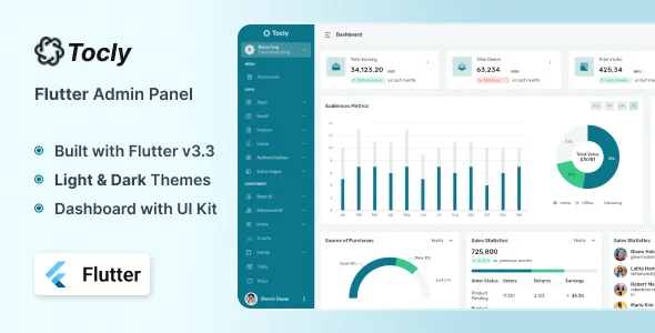 پنل مدیریت Tocly – قالب حرفهای و چندمنظوره Flutter tocly flutter admin panel