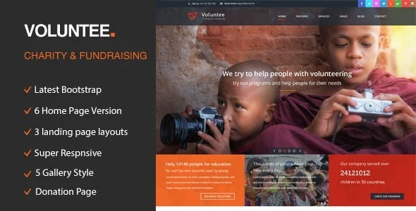 قالب HTML خیریه و جمعآوری کمک مالی Volunteer volunteer responsive html template for charity fund raising