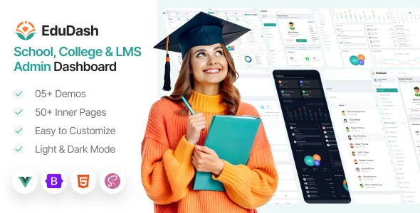 edudash school college lms admin dashboard vue js template