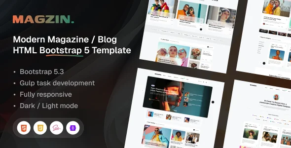 قالب HTML مجله و وبلاگ Magzin – طراحی مدرن و مینیمال magzin creative magazine blog html template