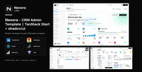 قالب پنل مدیریت Nexora: راهکار پیشرفته CRM با TanStack Start و shadcn/ui metoxi symfony bootstrap 5 admin dashboard template